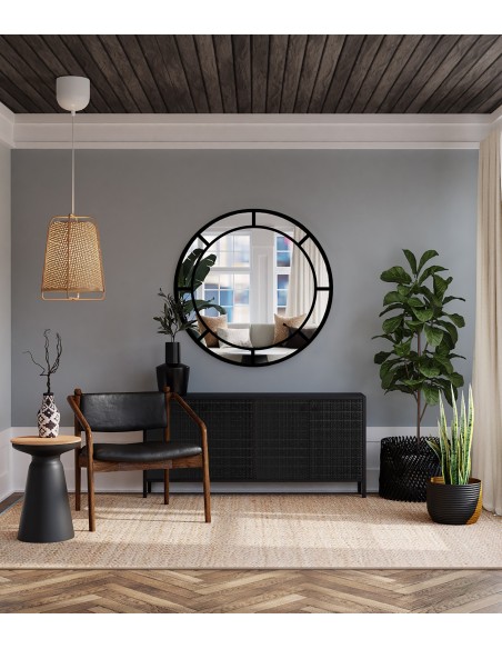 Rundspiegel in Loftoptik mit Sprossenleisten MDF - MONA