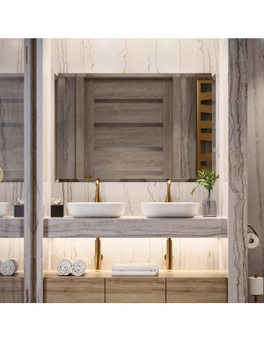 Badezimmerspiegel, rechteckig facettiert -...