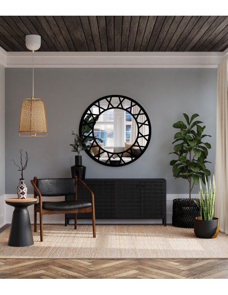 Dekorativer Rundpiegel in Loftoptik mit Sprossenleisten - ELENA