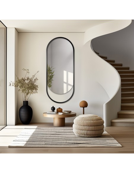 Ovaler Spiegel Rahmen schwarz matt MDF - OLAF - Rahmenfarbe nach Wahl