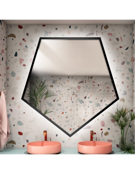 Spiegel in geometrischer Form im Rahmen mit Beleuchtung – PENTA IM RAHMEN LED