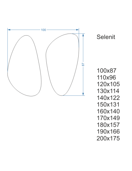 Set aus zwei unregelmäßigen Spiegeln im Rahmen mit Beleuchtung - SELENIT IM LED-RAHMEN