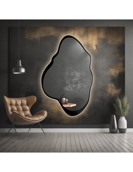 Spiegel in unregelmäßiger Form mit MDF-Rahmen und Beleuchtung - POCO IM LED-RAHMEN