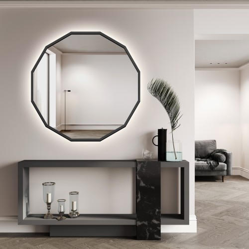 Mehreckiger Spiegel mit schwarzem MDF-Rahmen - WIELO LED...