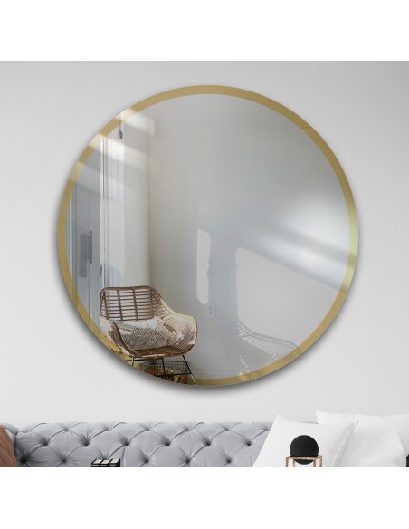 Runder Spiegel im goldglänzenden Rahmen mit Beleuchtung - BELLA LED