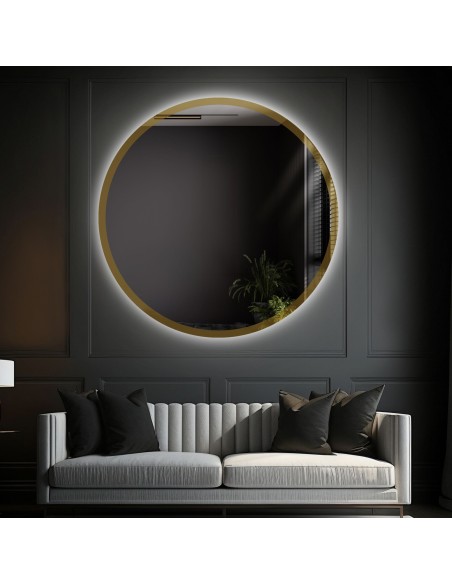 Runder Spiegel im goldglänzenden Rahmen mit Beleuchtung - BELLA LED