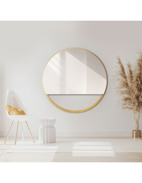 Runder Spiegel im goldenen MDF-Rahmen SLIM mit freiem Raum - OLENA