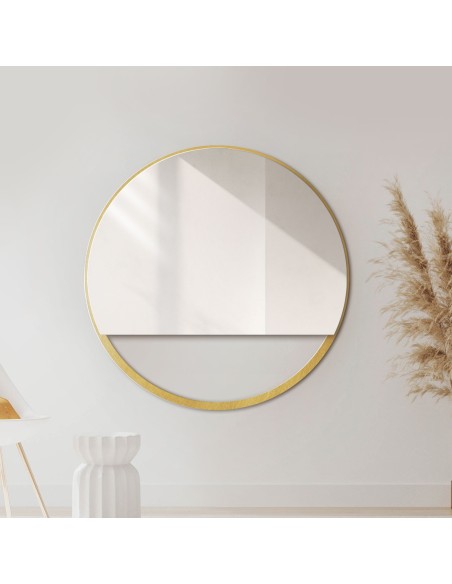 Runder Spiegel im goldenen MDF-Rahmen SLIM mit freiem Raum - OLENA
